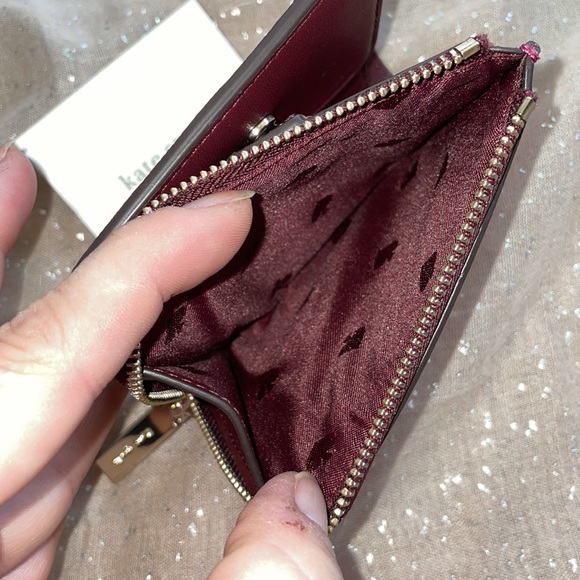 Brand New Kate Spade Genuine Leather Pink & Burgundy Zippered Wallet Color Block - Picture 9 of 15